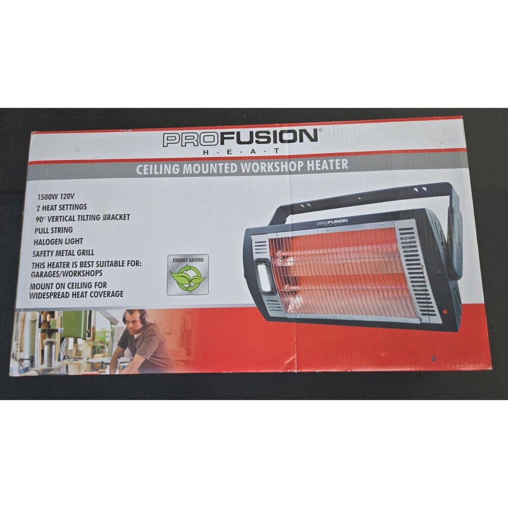 ProFusion Heat HQ1500 Ceiling Mounted Workshop Garage Heater Halogen Light NIB